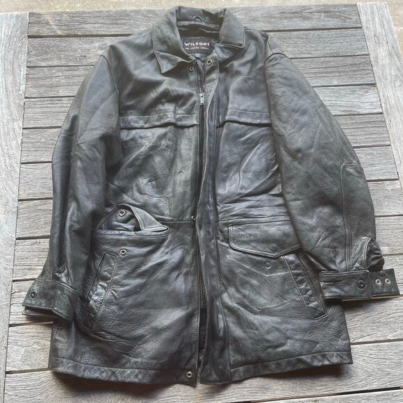 Vintage Wilsons Leather Men's Small (Measures Medium) Black Heavy Jacket - Picture 1 of 11